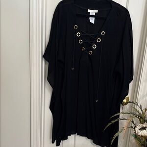 La Blanca swim Black Lace-Up Tunic Coverup with Gold Grommets